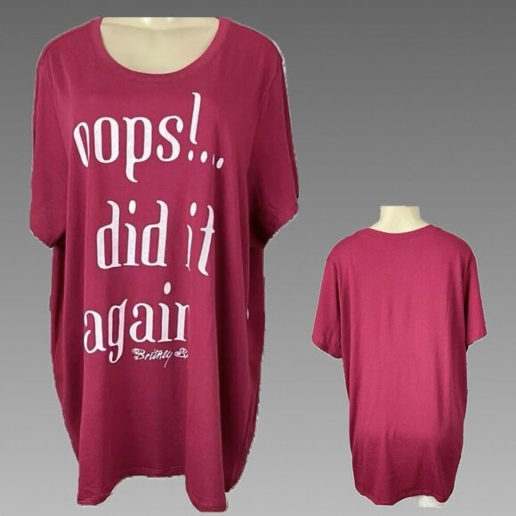 Britney Spears +4 Red Crew OOOPS I Did It Again Text Print Short Sleeve T-Shirt - Picture 1 of 6
